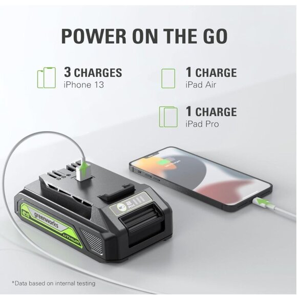 GREENWORKS Powerall 24v 2.0 Ah Battery USB Port Design - Picture 12 of 12
